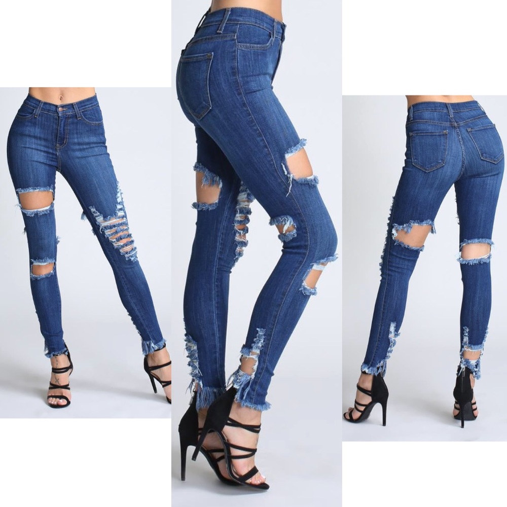 High rise distressed jeans